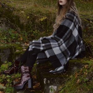 Plaid Turtleneck Cape Sweater | DYNAMITE